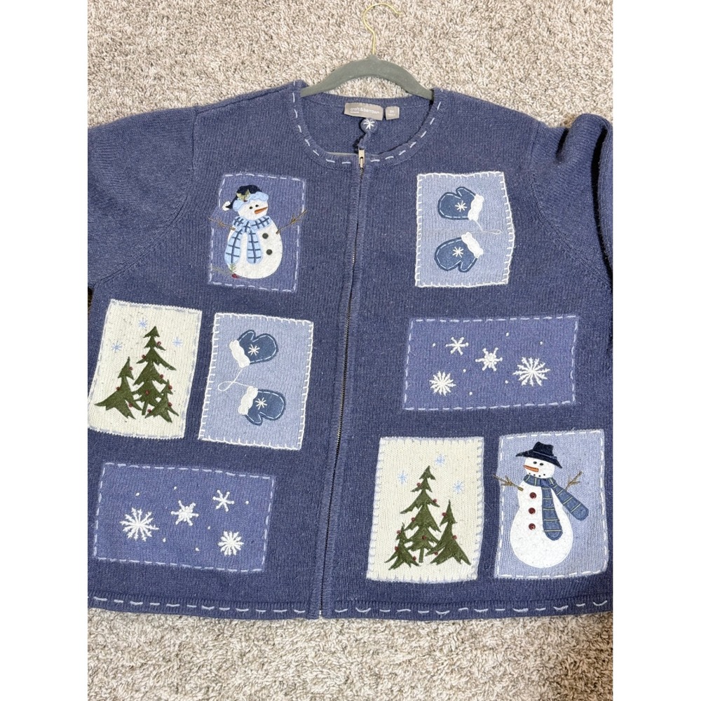 Croft & Barrow Snowman Christmas Zip Cardigan Sweater Blue 3X Ugly Christmas
